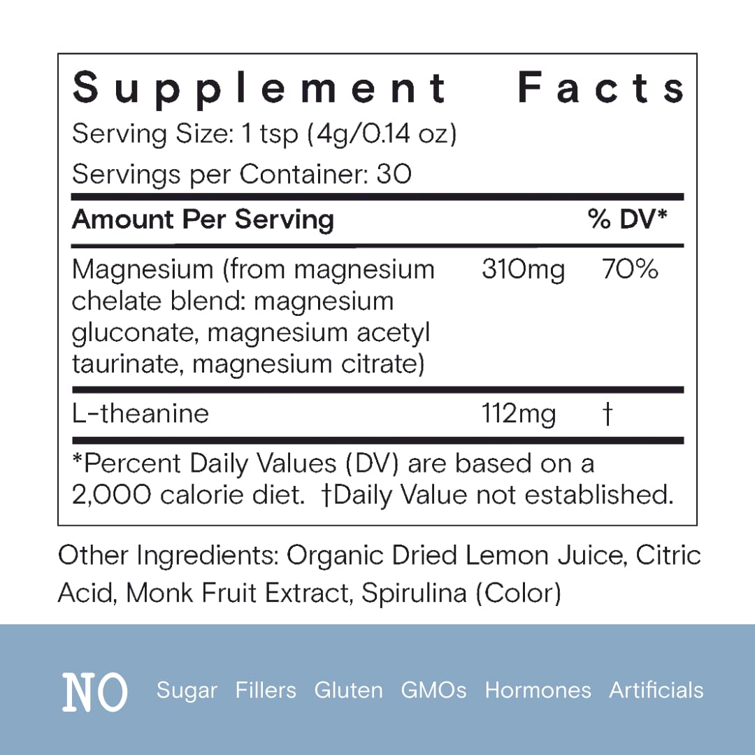 Moon Juice Magnesi-Om Magnesium Powder Supplement - Chelated Magnesium Complex + L-Theanine Blend for Rest, Relaxation & Regularity - Vegan, Non-GMO & No Sugar, Blue Lemon, 3.7 oz, 30 Sevings 6