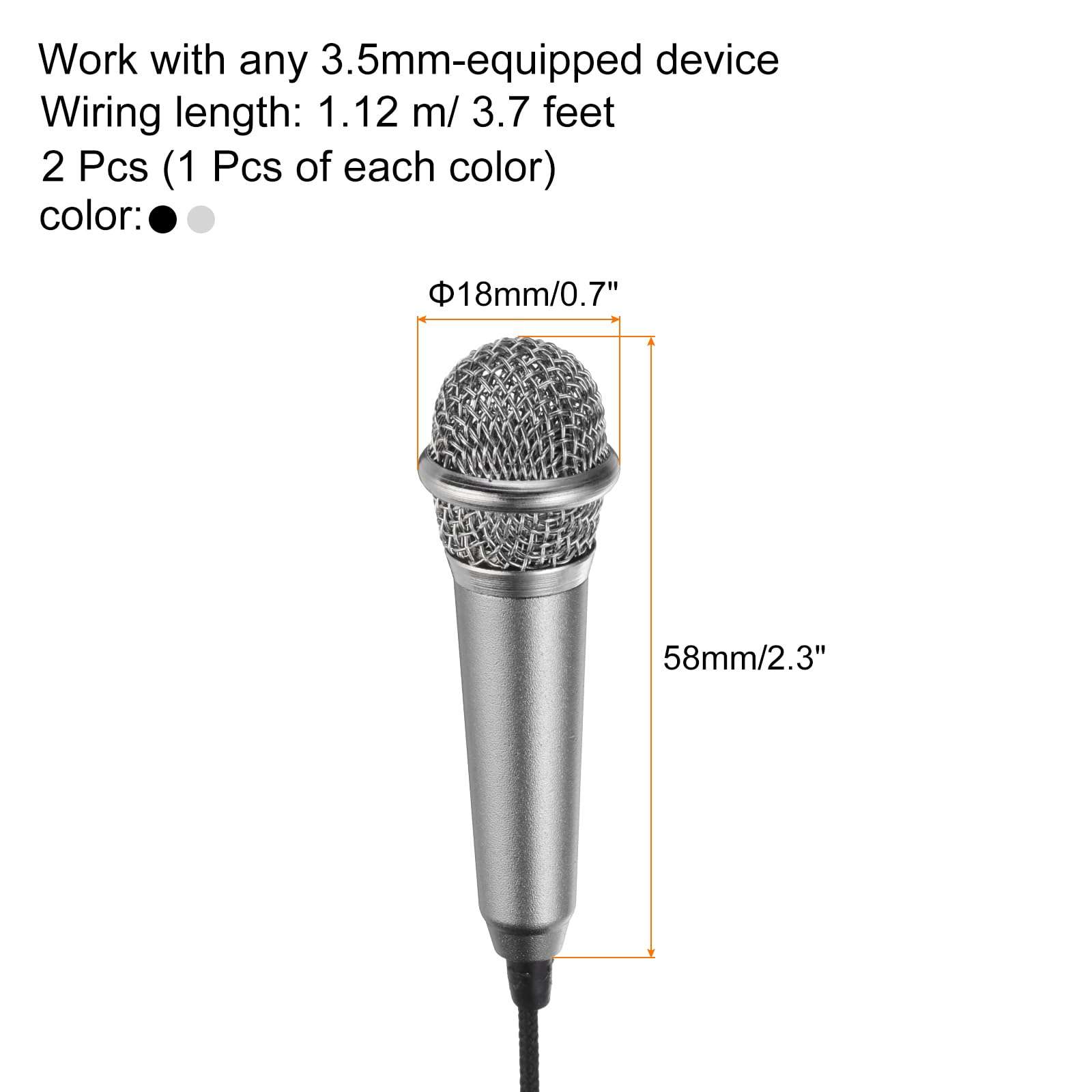 MECCANIXITY 2Pcs Mini Microphone Portable Vocal Microphone for Voice Recording and Singing with Mic Stand and Cover,Silver & Black 3