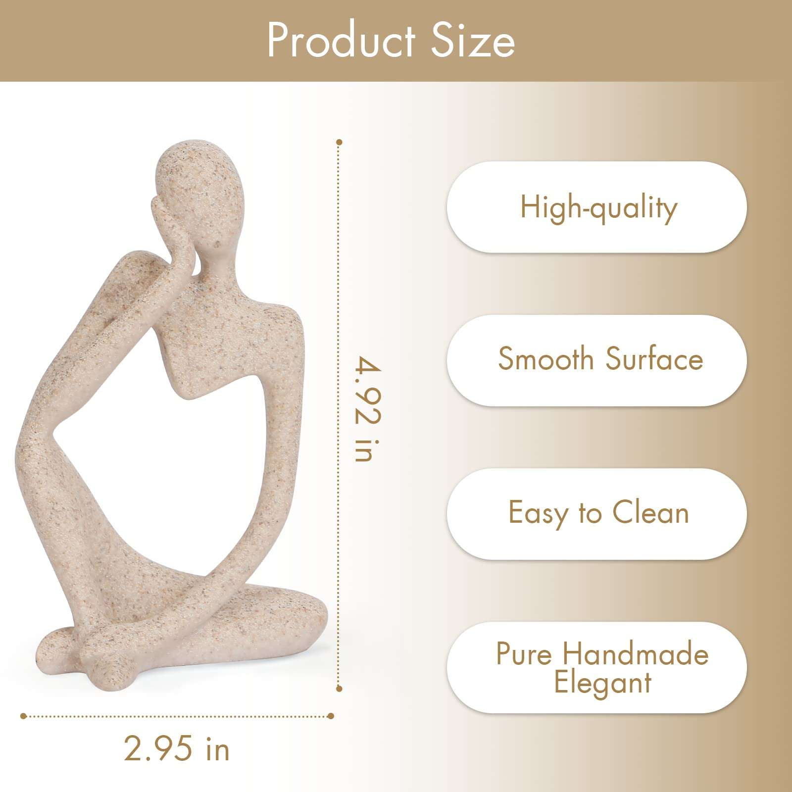 INNOLITES Boho Decor Thinker Statue Abstract Art Sculpture, Sandstone Resin Collectible Figurines for Home Living Room Office Shelf Decoration (Sandstone Left) 3