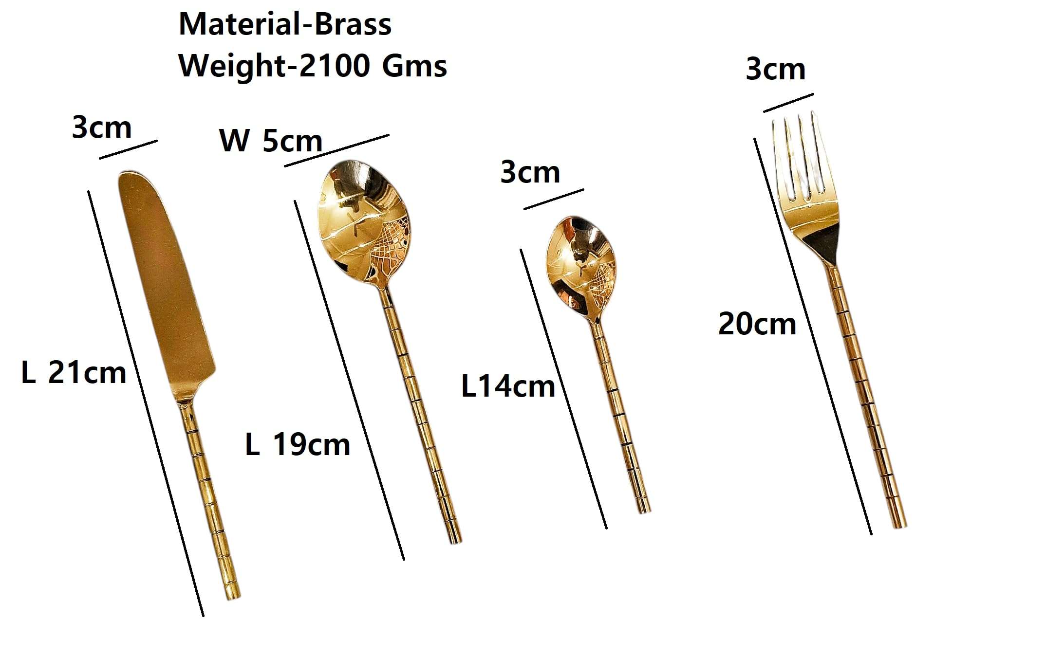 PITAL NAGRI ECRAFT Pure Brass Royal Cutlery Set with Velvet Box Gold Finish Set of 24 Flatware for Dining Table Dinnerware Serve Ware [Dinner Fork-Tea Spoon-Salad Spoon-Knife] 5