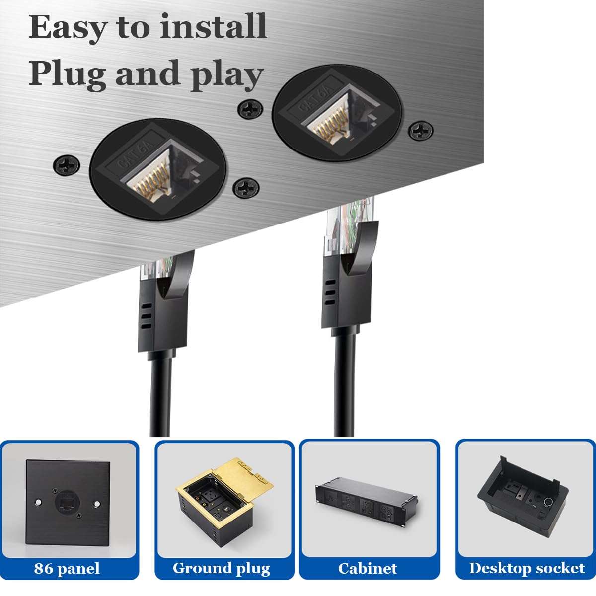 PENGLIN 10PCS D-Type CAT6A Panel Mount Connector, RJ45 Pass-Through Connector Female to Female, RJ45 Ethernet LAN Network Coupler for CAT6a/CAT6/CAT5E/CAT5 3