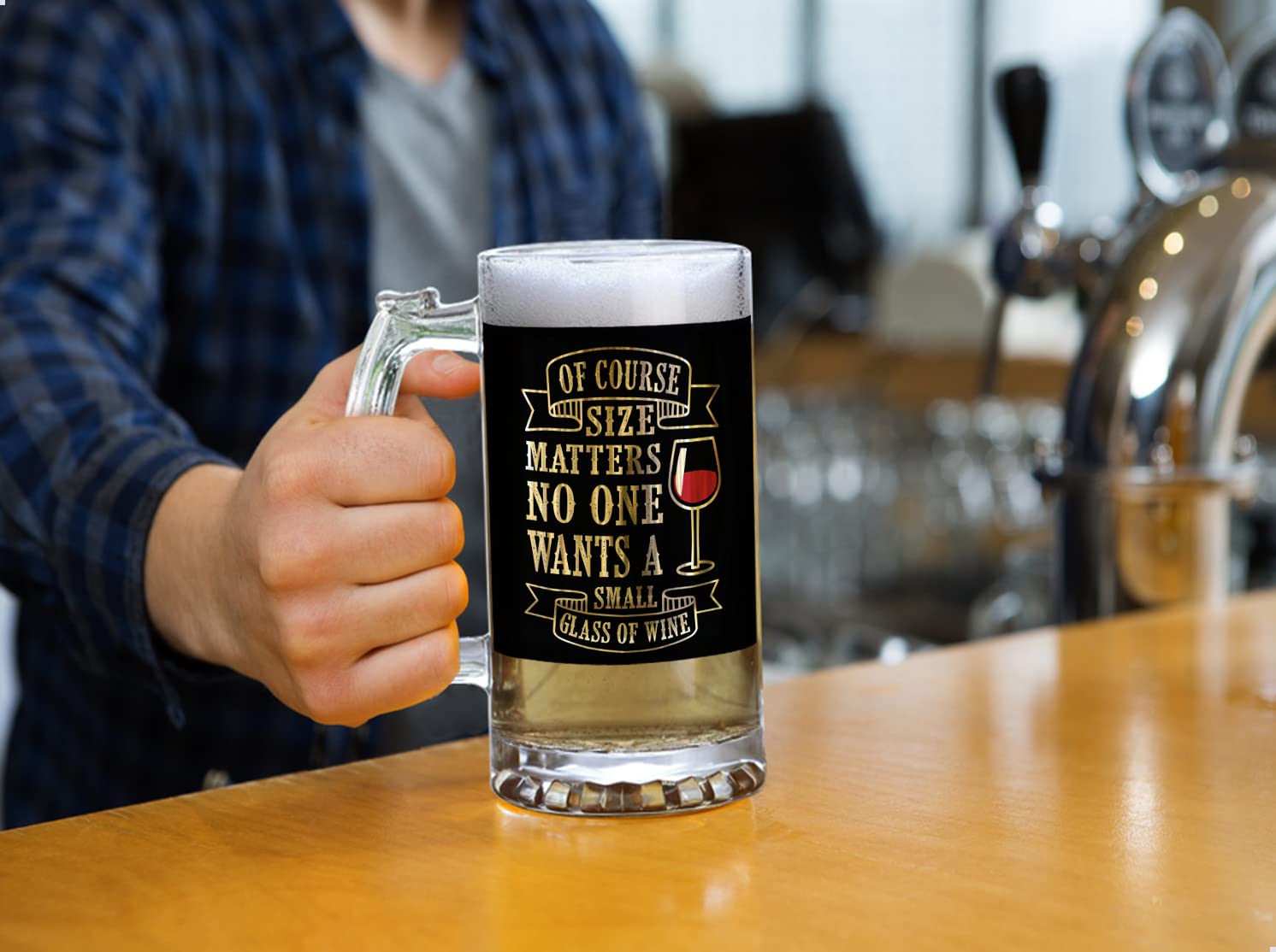 Khakee Gifts of Course Size Matters no one Wants | Printed Glass Beer Mug with Handle Funny Quotes | Gift for Son, Dad, Brother, Husband, Friends - White 16oz [470ml] 3