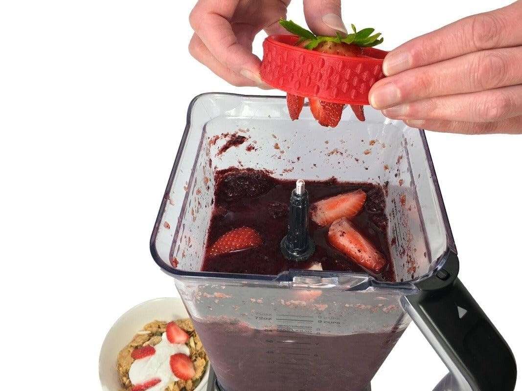 Fusionbrands PushBerry 2-in-1, One Step Kid-Friendly Strawberry Stem Removal, Hull, and Slice Tool, Red 5