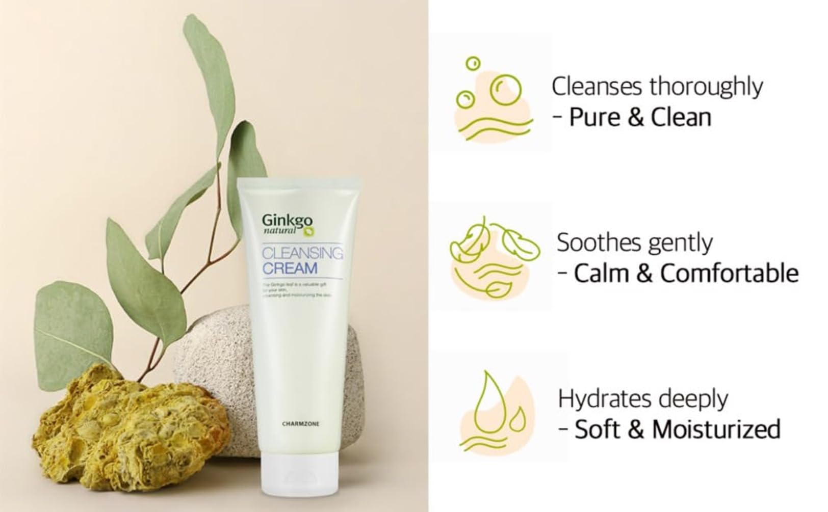 CHARMZONE Ginkgo Natural Cleansing Cream Makeup Remover, Deep Facial Cleanser for All Skin Types, Gentle Hydrating Korean Cleanser with Ginkgo Leaf Extract, Non-Greasy Rinse-Off, 7.06 oz K-Beauty 6
