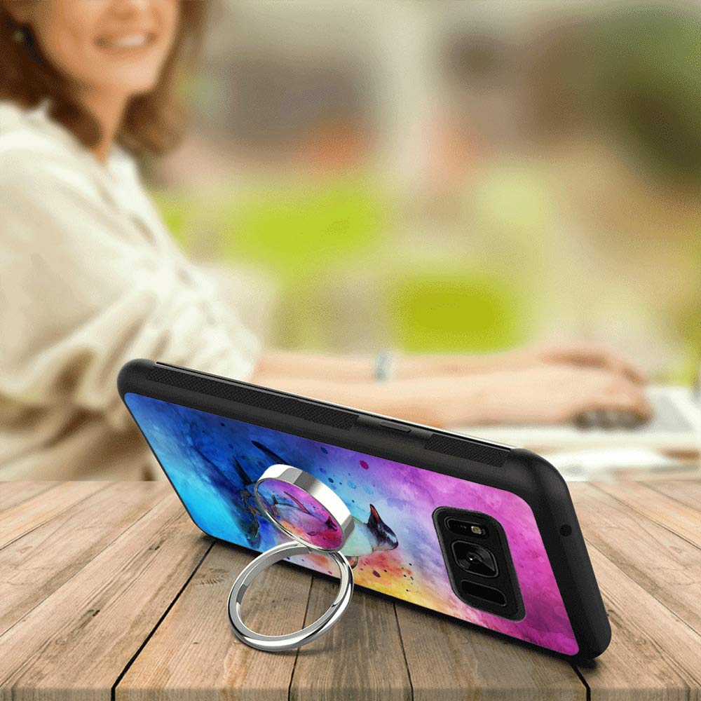 Samsung Galaxy S8 Plus Case Rugged Finger Ring Watercolor Penguins Ring Buckle Phone Case Anti Slip Finger Holder Ring for Samsung Galaxy S8 Plus 5