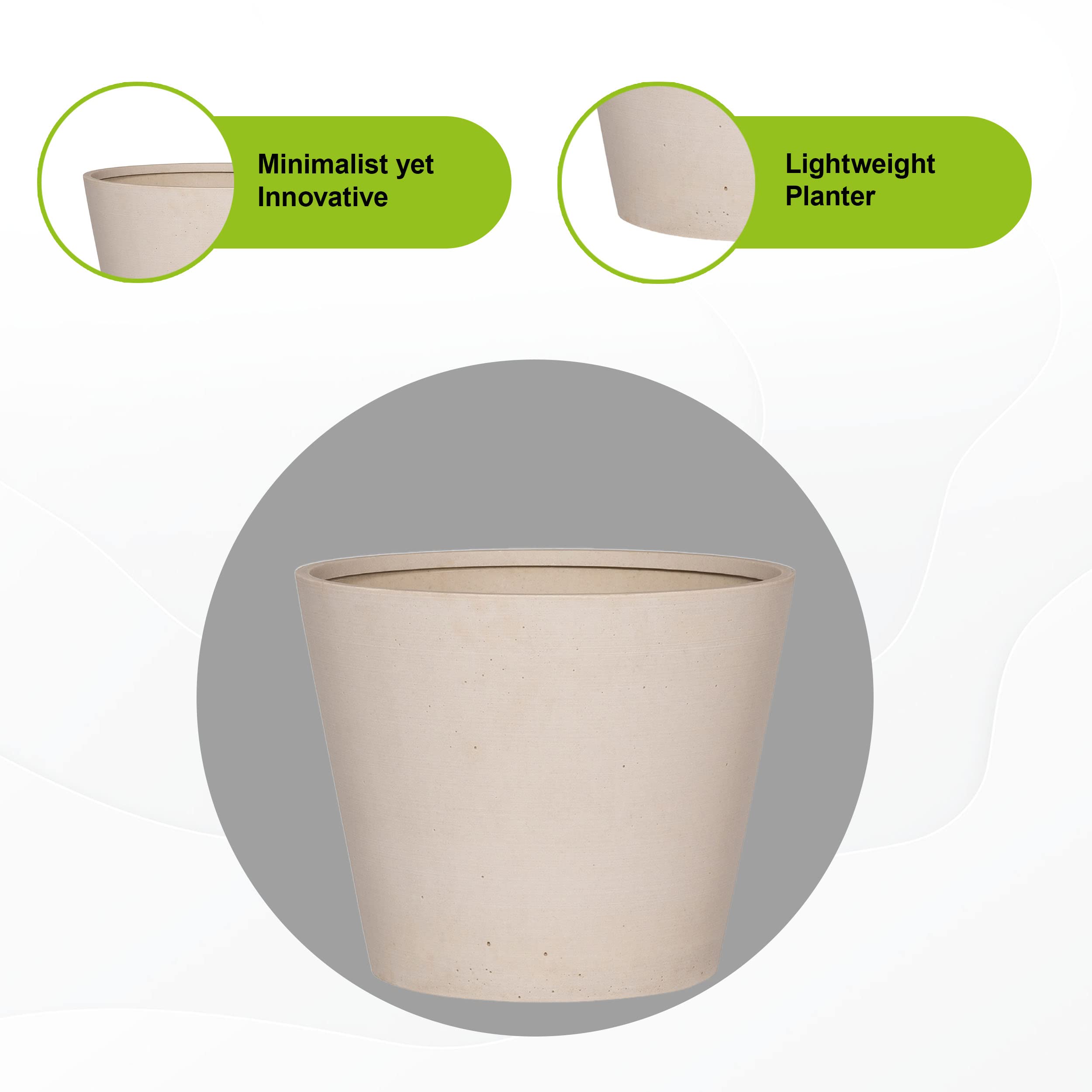 Pottery Pots Bucket Small Sandstone Indoor Outdoor Modern Thin Planter, 15.8 Inch Tall, Natural White 3