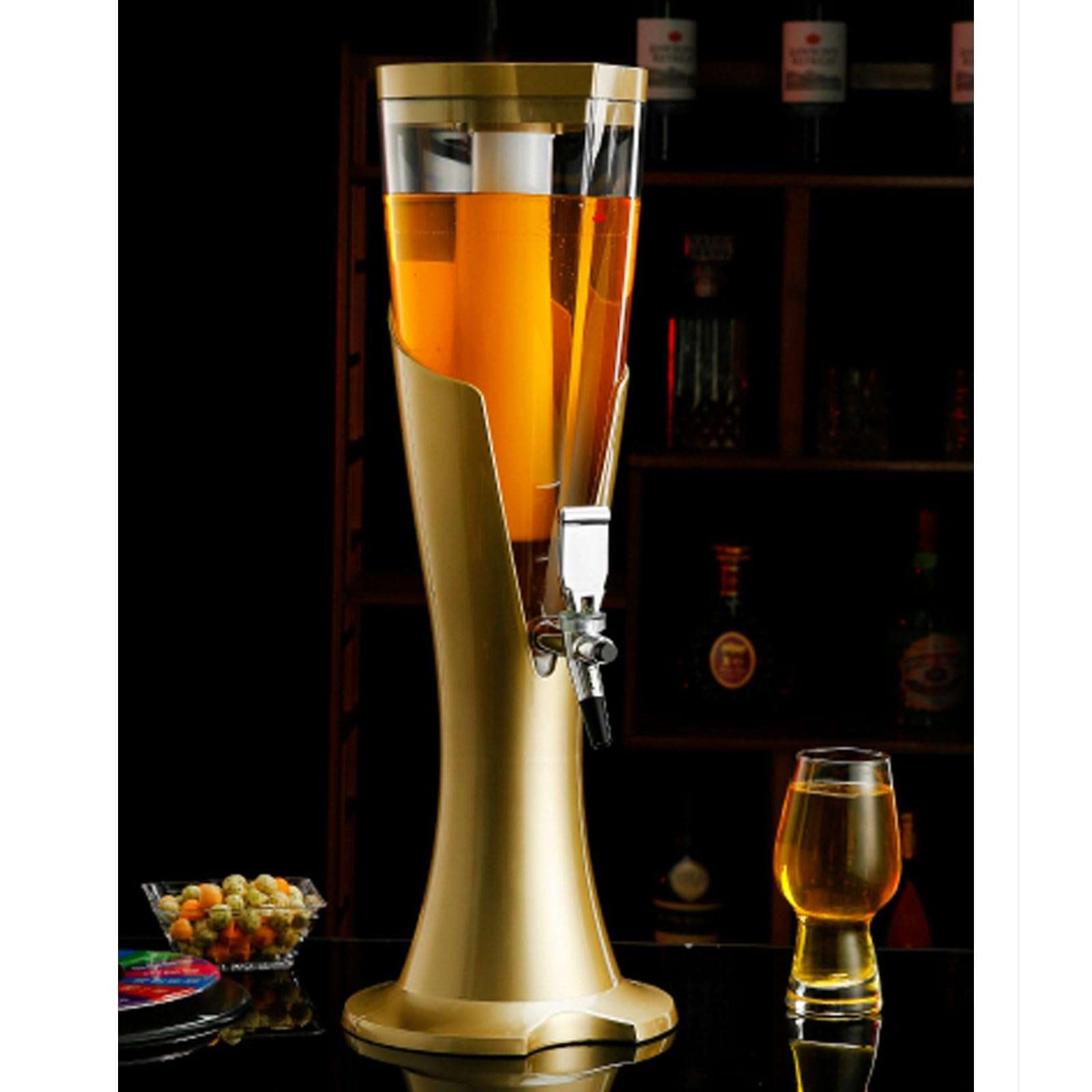 CHENYUEFA Beer Tower, 1.5L/3L Drink Dispenser, Tabletop Beer Tower,Stainless Steel & PE Beverage Dispenser for Party Home Bar Use Beverage Dispe(Gold,3L) 5