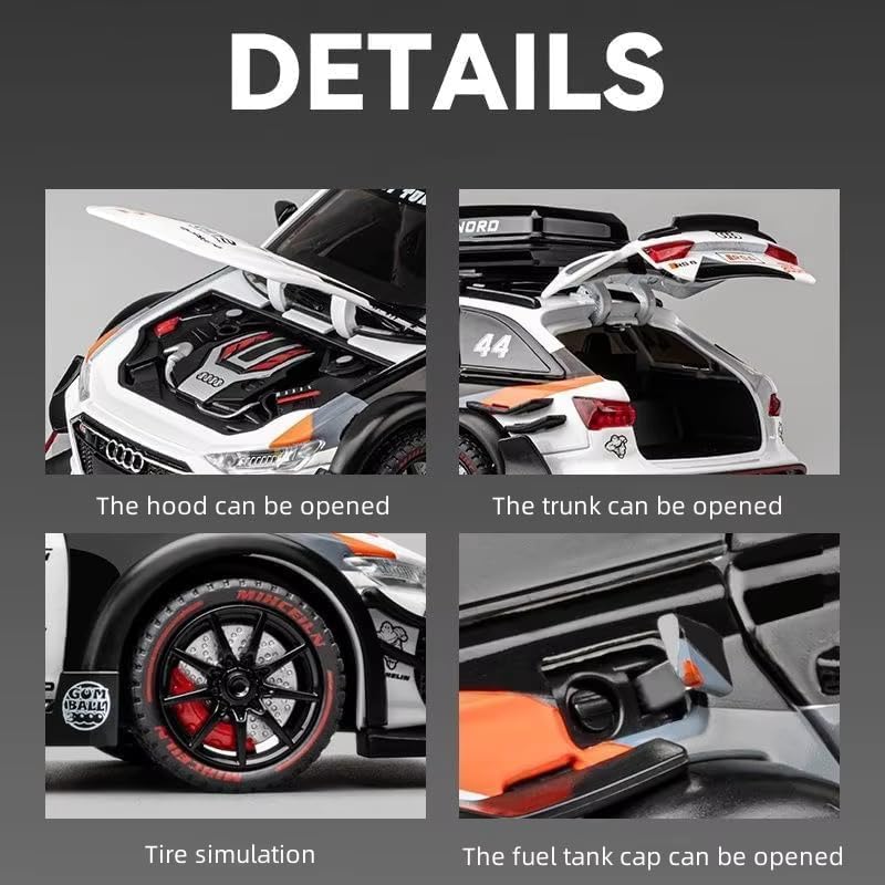 RJKD New 1:24 Audi RS6 Alloy Die-Cast Metal Car Pull-Back Action with Openable Doors Realistic Sound and Light Effects Car for Kids - Multi 4
