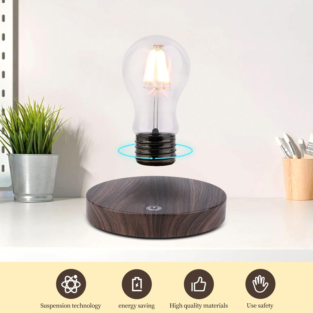 Floating and Levitating Bulb Light Lamp , Magnetic Levitation Wireless LED Bulb Light , Rotatable Night Light Levitates Freely for Room Table Office Desk Decor , Father Day's Gift for Boy Husband 4
