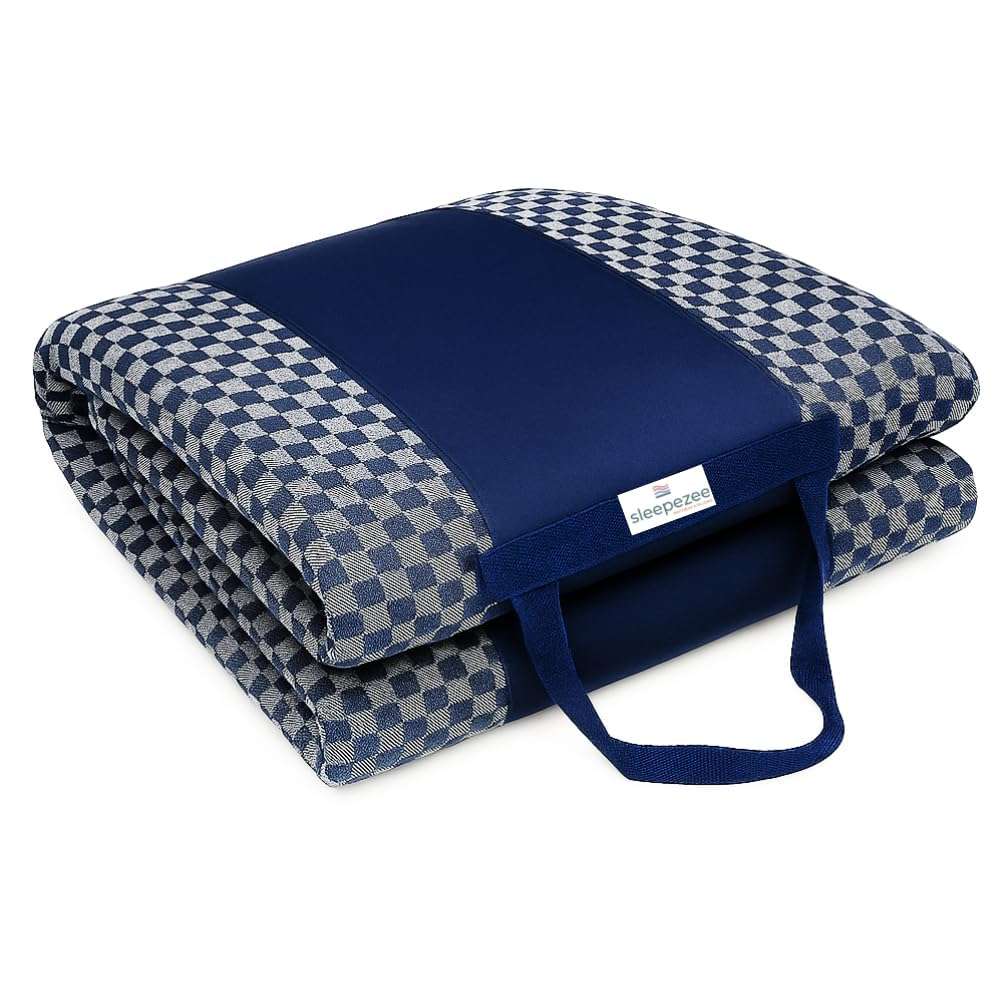 Sleepezee Premium Foldable Mattress for Floor – Lightweight Portable Travel Mattress for Guest Bed, Camping & Floor Sleeping – Cotton Fabric and Soft Foam, Portable & Washable (72″ x 48″ Blue) 6