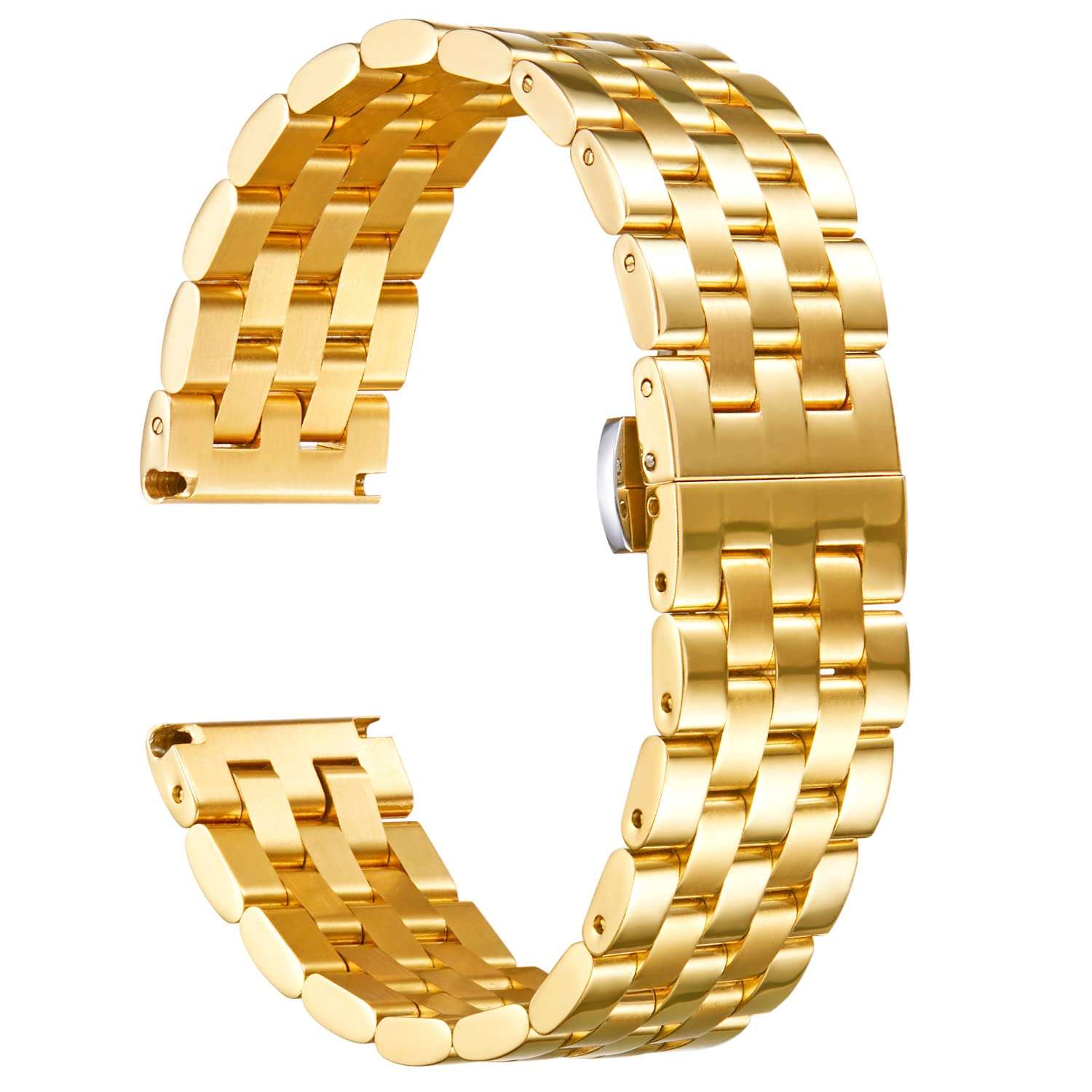 BINLUN Stainless Steel Watch Band Metal Watch Straps Replacement Watchband for Men and Women with Curved and Straight End (18MM, Gold) 1