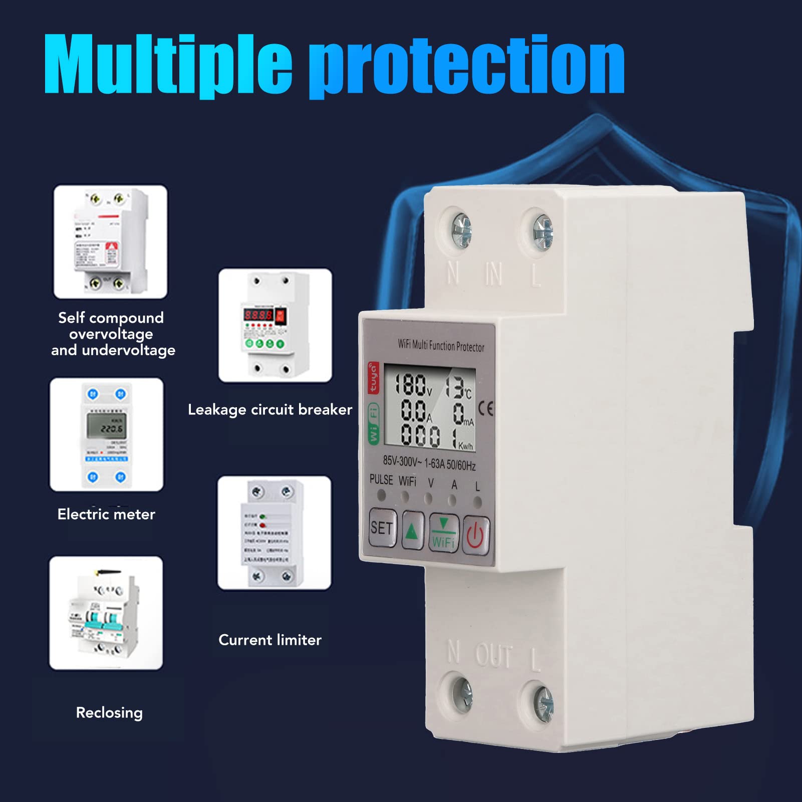 LOCADENCE AC 85~300V 63A WiFi Smart Power Meter Switch, Smart Electricity Energy Usage Watt Monitor Meter, Multi Function Protecto Smart Relay Switch for Tuya APP 3