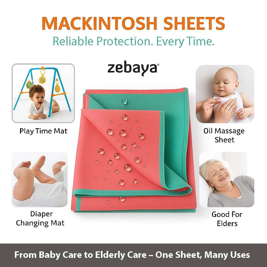 Zebaya Mackintosh Waterproof Rubber Sheet | Reusable Protective Mackintosh Sheet for Adults, Elderly & Babies | Dual Color, Skin-Friendly Oilcloth (Green - Red, 1 x 2 Meter) 3