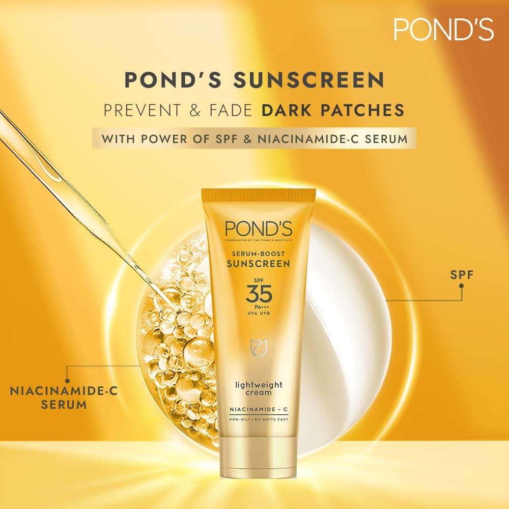 POND'S Serum boost sunscreen prevent and fade dark patches & Ponds Bright Beauty Spotless Glow Facewash with Vitamin B3 150g Combo 5