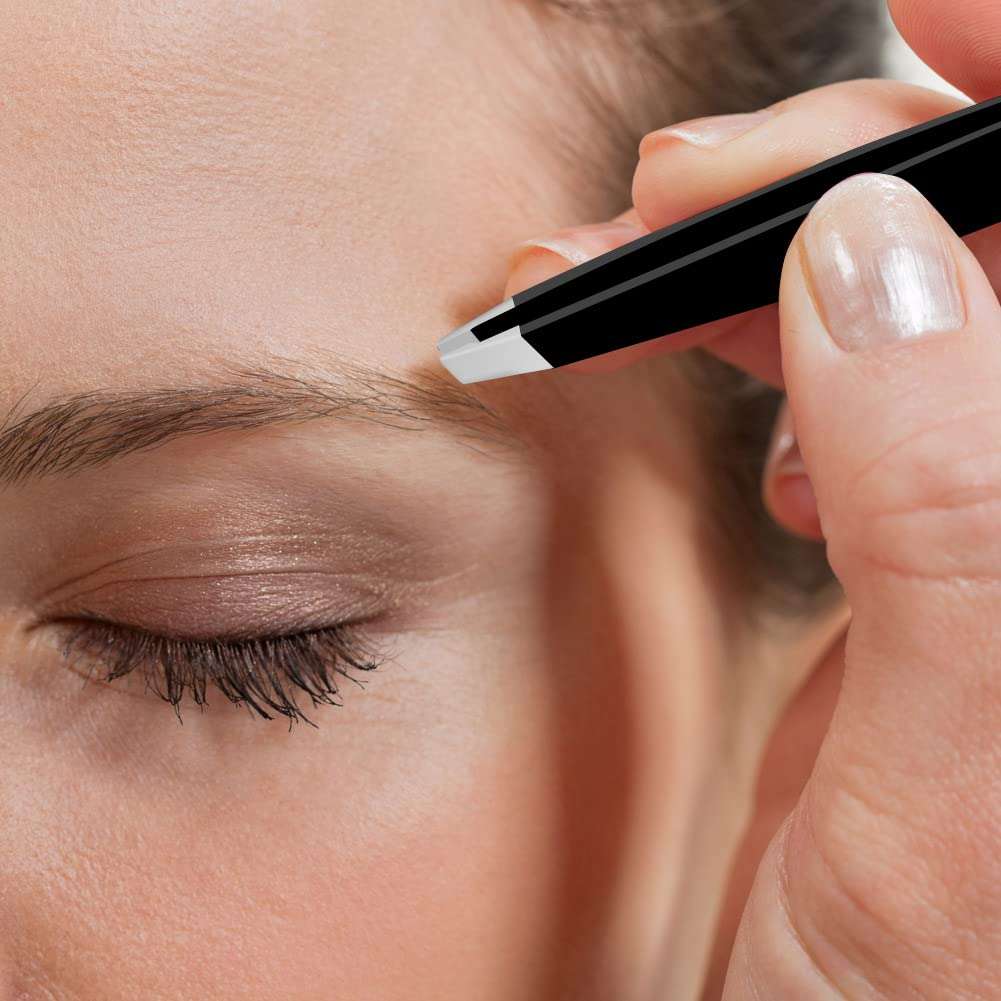 Tweezers Set 4Pcs with Leather Case, Precision Stainless Steel Tweezers for Eyebrows Splinter Facial Hair, Slant Flat Point Angle Tips 2