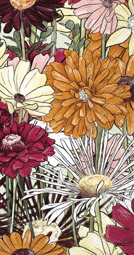 Boston International IHR 3-Ply Guest Towel Buffet Fall Autumn Halloween Thanksgiving Paper Napkins, 8.5" x 4.5", Blooming Garden 1