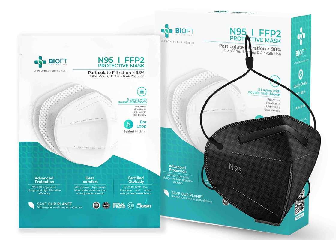 BIOFT N95 Headloop (Black, Pack of 10, Without Value) Reusable Cotton Face Mask for Unisex, Iso, Ce, Fda Certified 1
