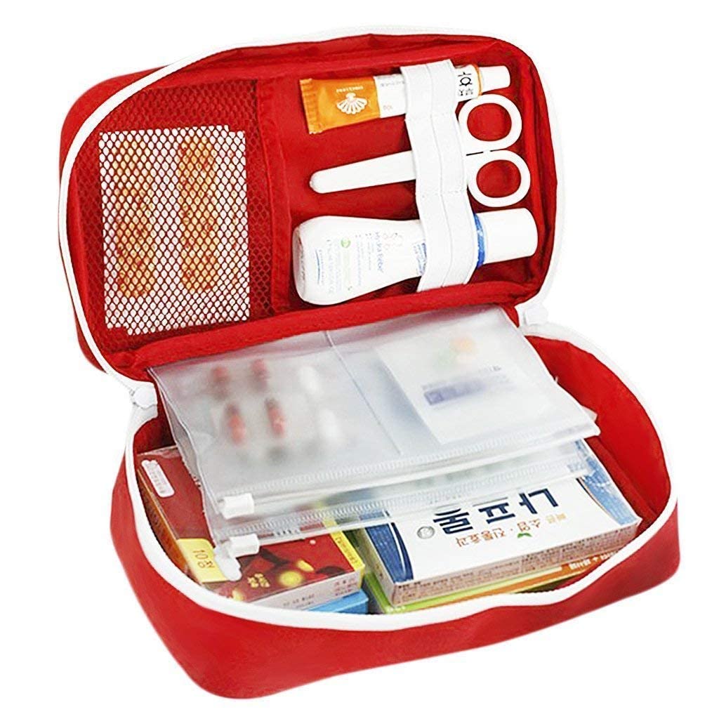 Sonntag Travel Medicine Pouch Emergency First Aid Kit Box Organizer with Medicine-Pocket Empty Bag for Travelling Car, Home, Office - Storage Bag (Red, Polyester) 3