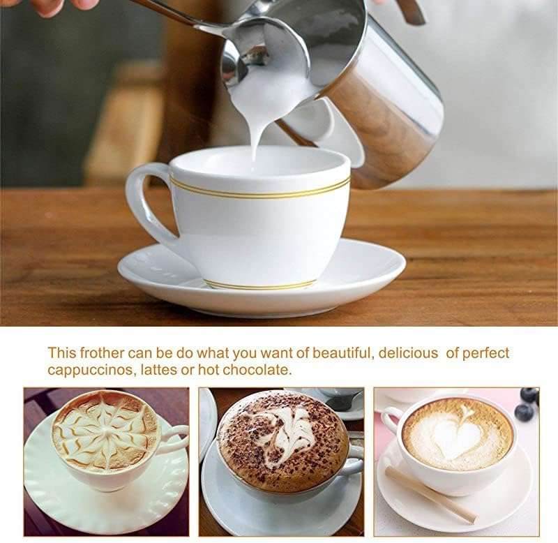 HEBEZON 400 ML Stainless Steel Manual Milk Frother Coffee Hand Pump Foam Maker Double Froth Pump for Hot and Cold Coffee Cappucino Coffee Frother Milk Coffee Foam Maker Mixer (1 PCS) 6