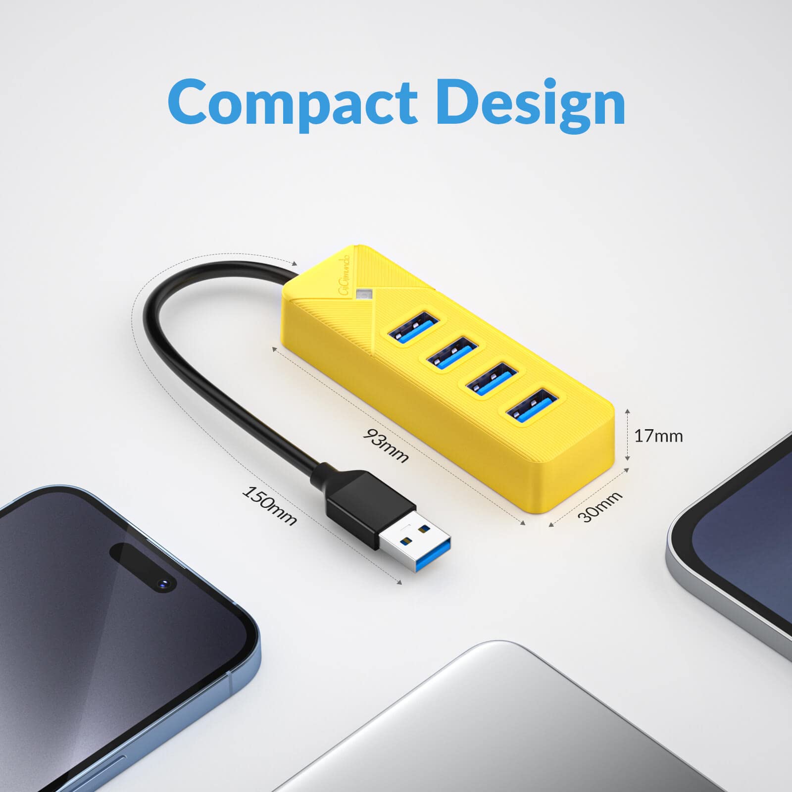 GiGimundo PG4U-U3 4-Port USB 3.0 Hub - 0.15M Cable, 5Gbps High-Speed Data Transfer, Multi USB Port Expander for Windows/Mac/Linux, USB Splitter for PC, Laptop, Mac/MacBook Air/Pro - Black 2