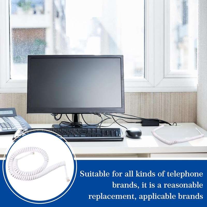 FEDUS Telephone Phone Handset Cable Cord, 12Ft Uncoiled / 2Ft Coiled, Landline Phone 4P4CPure-Copper Coiled Curly Cord Male to Male RJ9/RJ10 Cable, Telephone Accessory, Pack 2 2