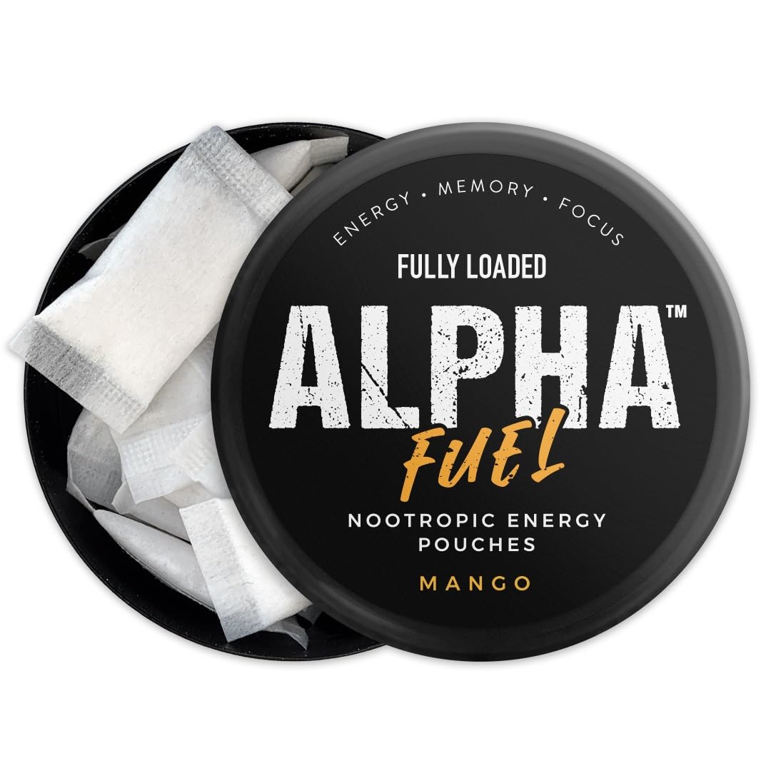 Fully Loaded Alpha Fuel Nootropic Pouches (Mango Fuel) - 5 cans, 15 Pouches per can - Energy Pouches containing Caffeine and nootropic Blend 3
