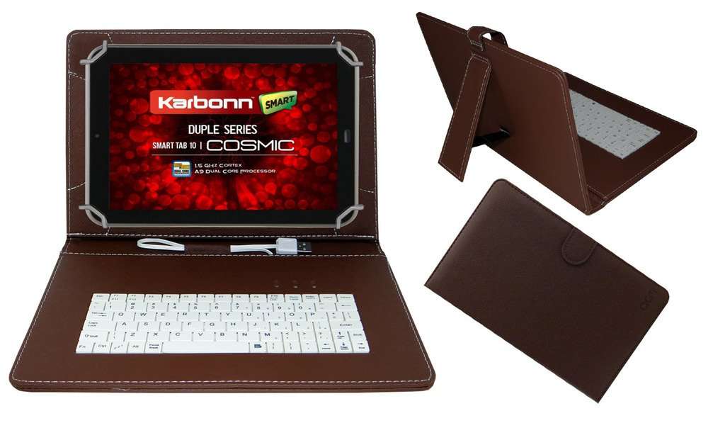 Acm USB Keyboard Case Compatible with Karbonn Cosmic Smart Tab 10 Tablet Cover Stand Study Gaming Direct Plug & Play - Brown 1