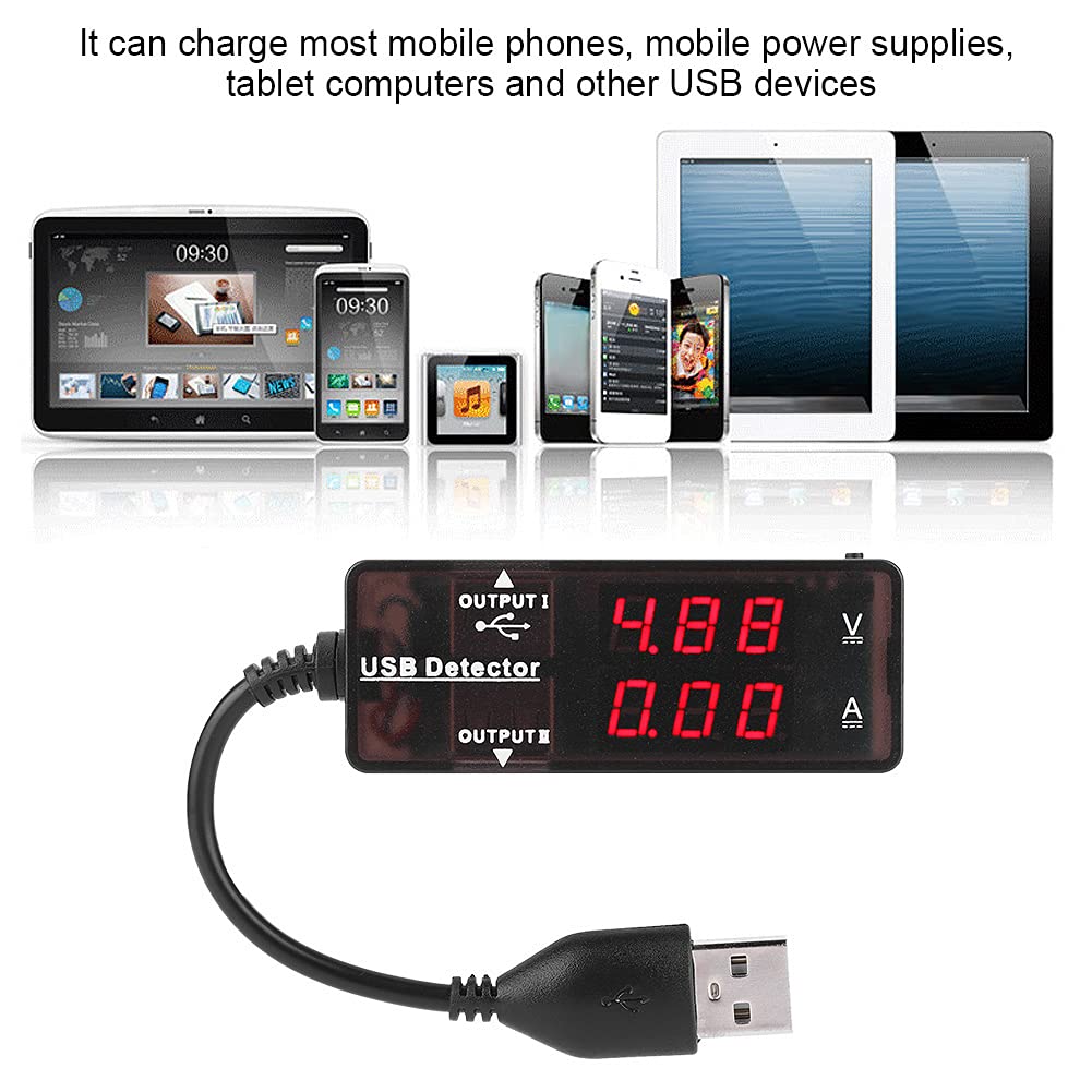 YB26VA Display USB Voltage Ammeter Tester, Built in smart recognition chip, small size for mobile phones, tablets for USB devices, made of (Homochromy Plugged in and Not 6