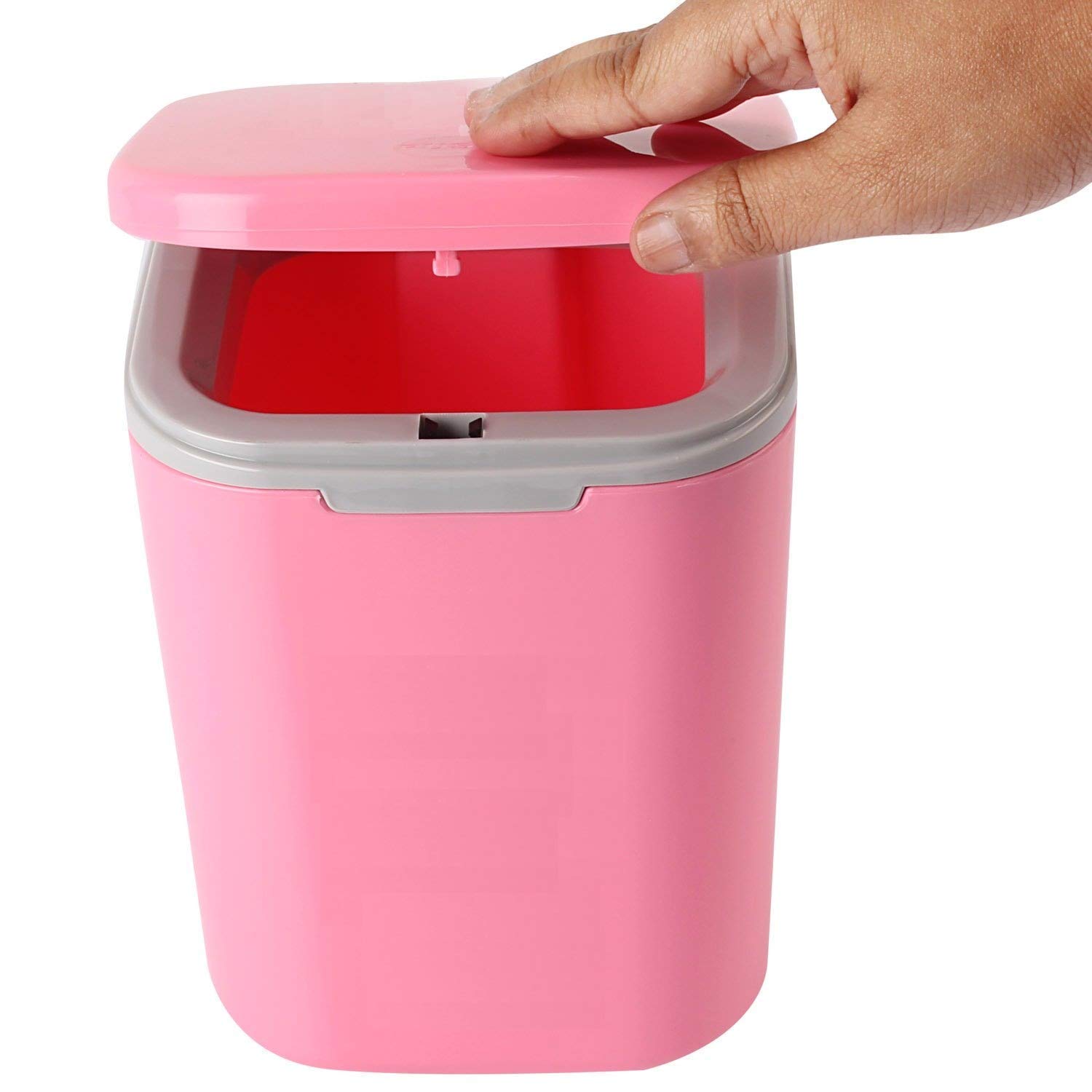 KPS Mini Bucket Square Shape Pressing Trash Can Box (Plastic) Waste Storage Dustbin with Lid for Living Room/Kitchen/Office perfect for table and kitchen platforms (MULTICOLOR)PACK OF 1 4