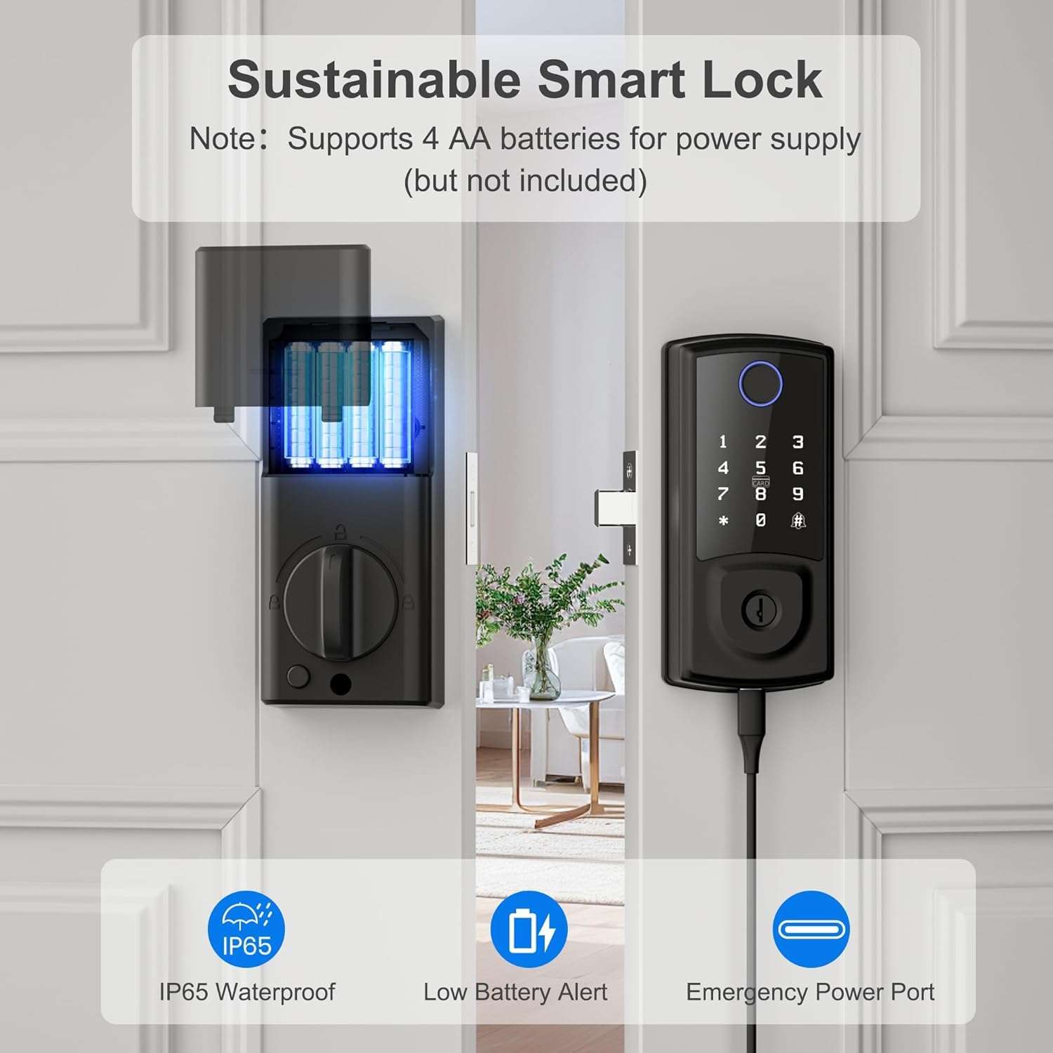 Smart Door Lock,Keyless Entry Door Lock for Front Door,Security Smart Deadbolt with Touchscreen Keypad,App Remote Control Fingerprint 6