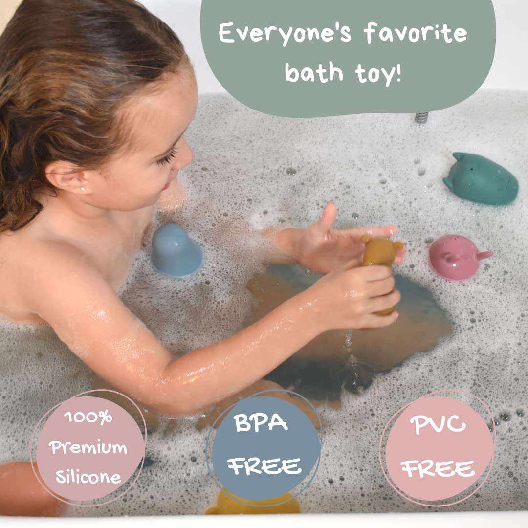 BrushinBella Silicone Bath Toys 4-Pack - Cleanable Silicone Toys with Montessori Stackable Cups - Baby Bath Toys - Dishwasher-Safe Bath Toys - Toddler Tub Toys - Baby Bath Essentials 6