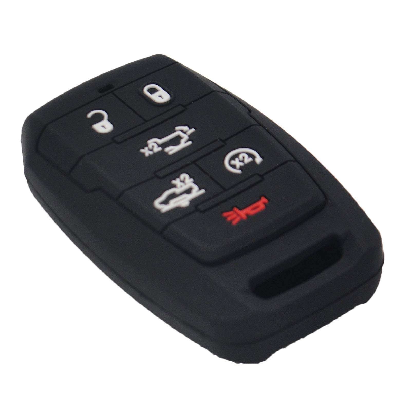 WEIBISS 2 Pack 6 Buttons Soft Silicone Rubber Remote Smart Key Fob Cover Case Protector Holder Jacket for Dodge 2019 2020 2021 Ram 1500 Laramie Longhorn, Black 3