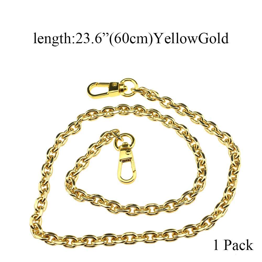 HAHIYO Mini Pochette Purse Chain Strap Thin Wide 6mm for LV Length 23.6 inches Thick 2mm Shiny Yellow Gold for Shoulder Cross Body Sling Handbag Wallet Clutch Comfortable Flat Metal Strap 1 Pack 6