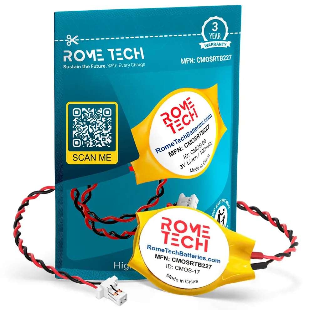 Rome Tech RTC CMOS Battery for HP EliteBook 640 G1, 645 G1, 650 G1 - BIOS CR2032 with 2 Pin Wire Cable 1