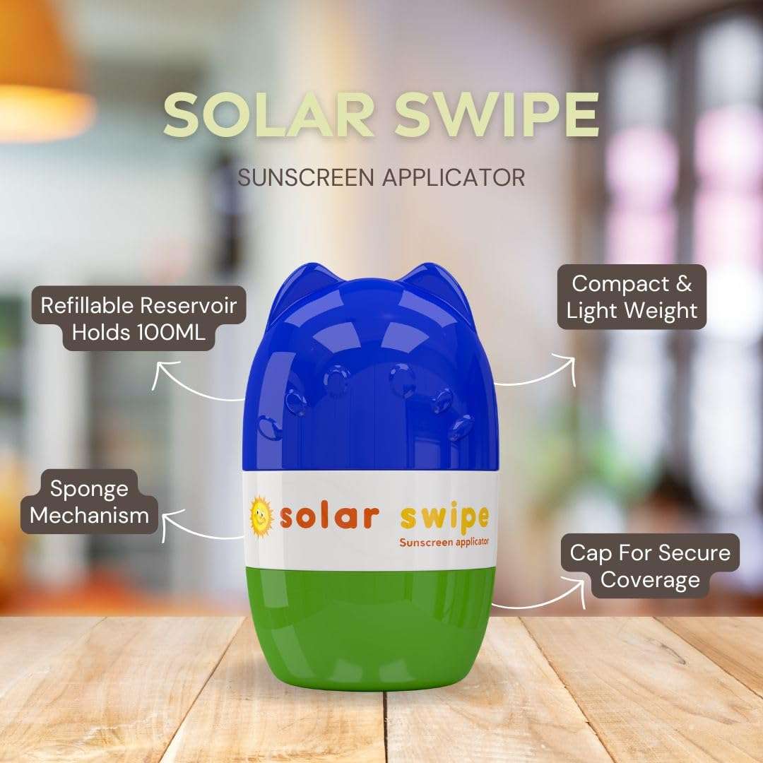 Solar Swipe Sunscreen Applicator for Kids and Adults, Portable, Washable, Easy on the Go Sunscreen Application for Any Age and Skin (Blue Green) 2