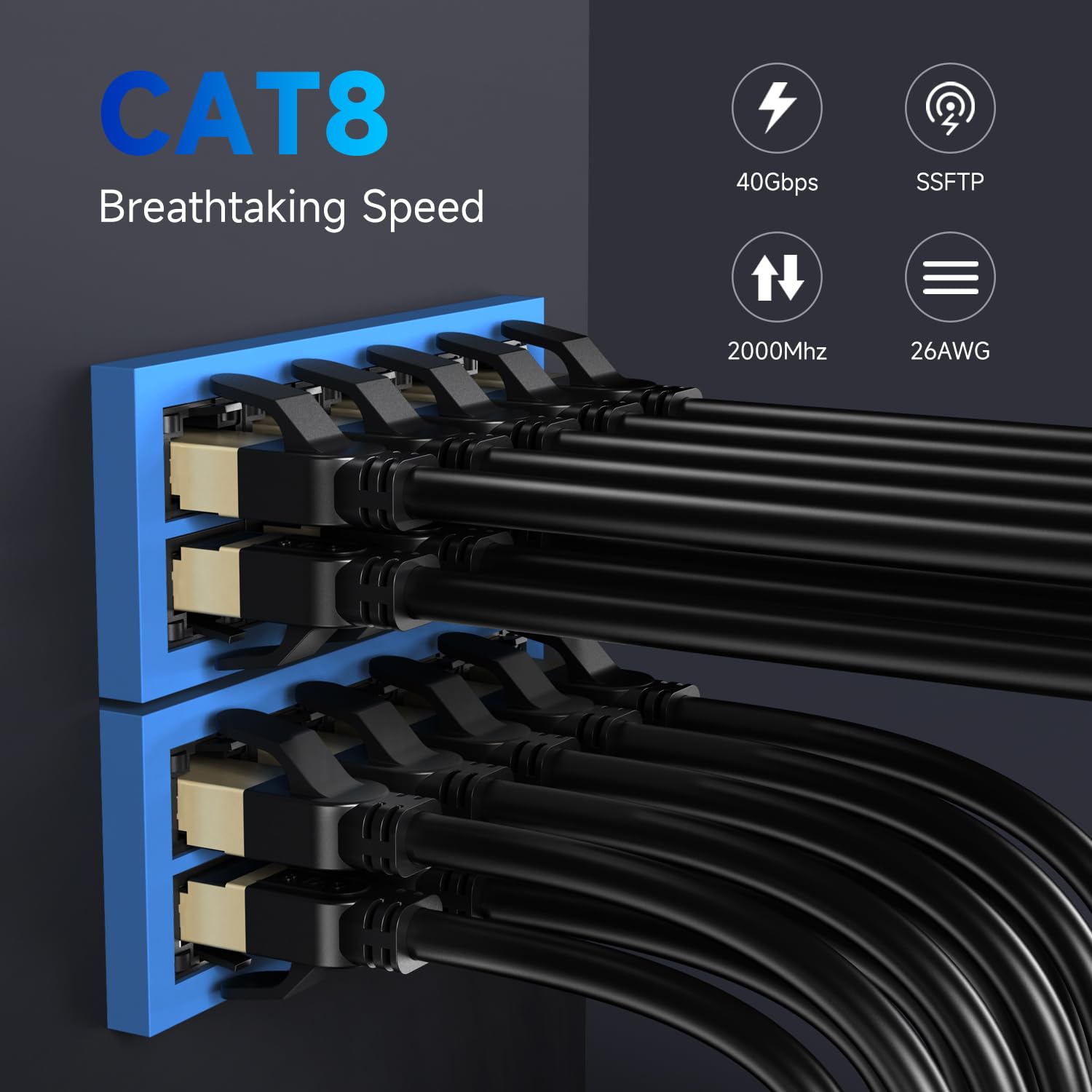 JOSTORT - Cat 8 Ethernet Cable,1.5FT (5 Pack) Outdoor&Indoor Heavy Duty High Speed Internet Network Wire, 40Gbps 2000Mhz SFTP RJ45 Patch Cord,Professional LAN Cable Shielded in Wall, for Router/Modem 5
