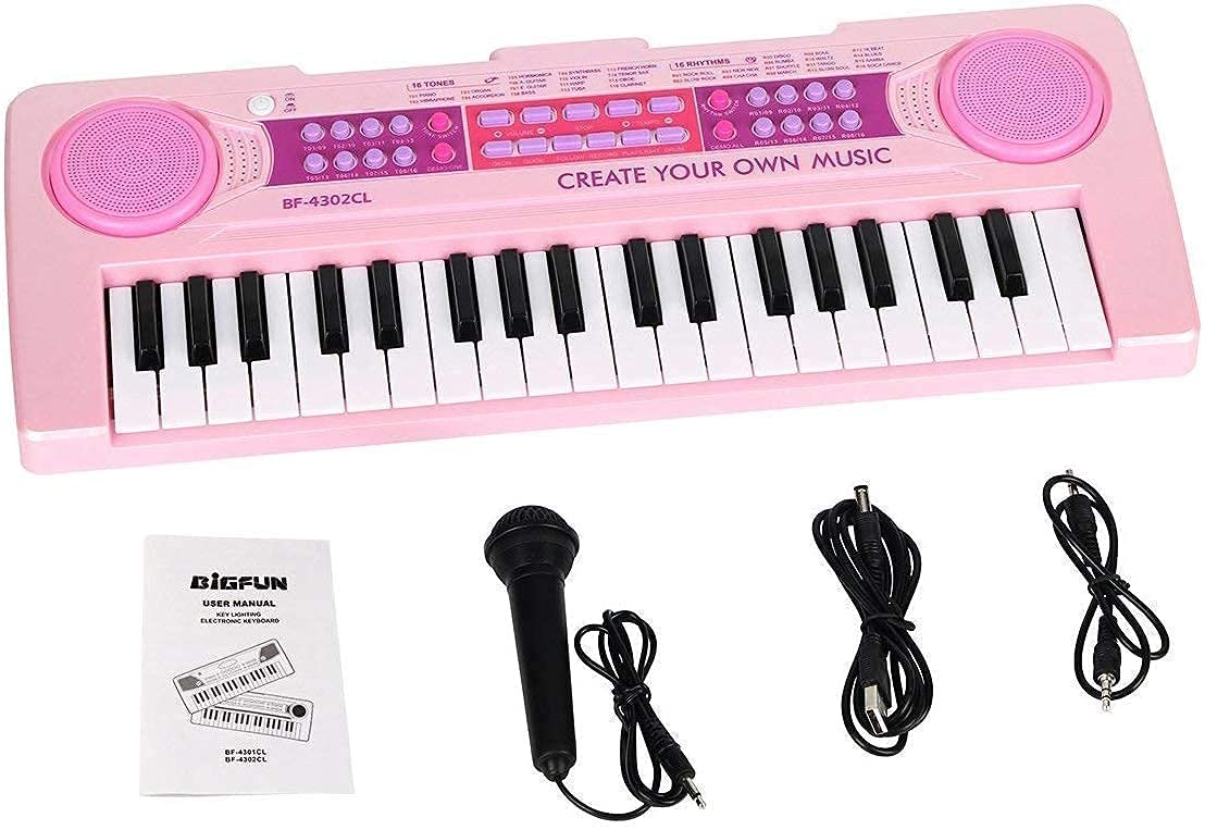 RADDIYA VINUBHAI Pink Colors 37 Key Keyboard Toy, DC Power Mode, Portable Electronic Keyboards Beginners Musical Toys Pianos, DC Power Option and Recording Function with MIC (Multi Colors) 6