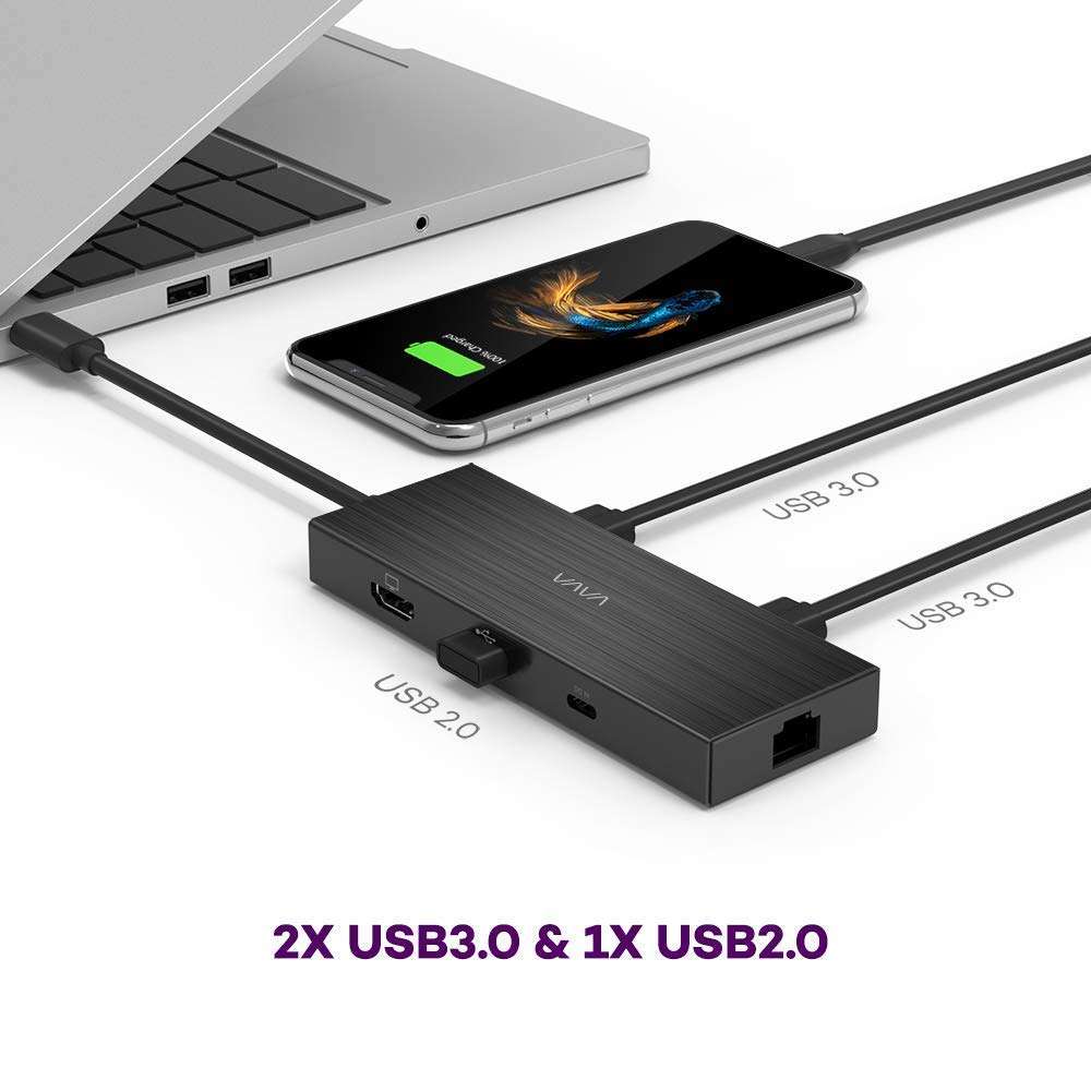 VAVA USB C Hub 8 in 1 USB C Adapter to 4K HDMI, 1Gbps RJ45 Ethernet Port, USB 3.0, SD/TF Card Reader, 100W PD Charging Port for MacBook Pro Air and Type C Windows Laptops 5