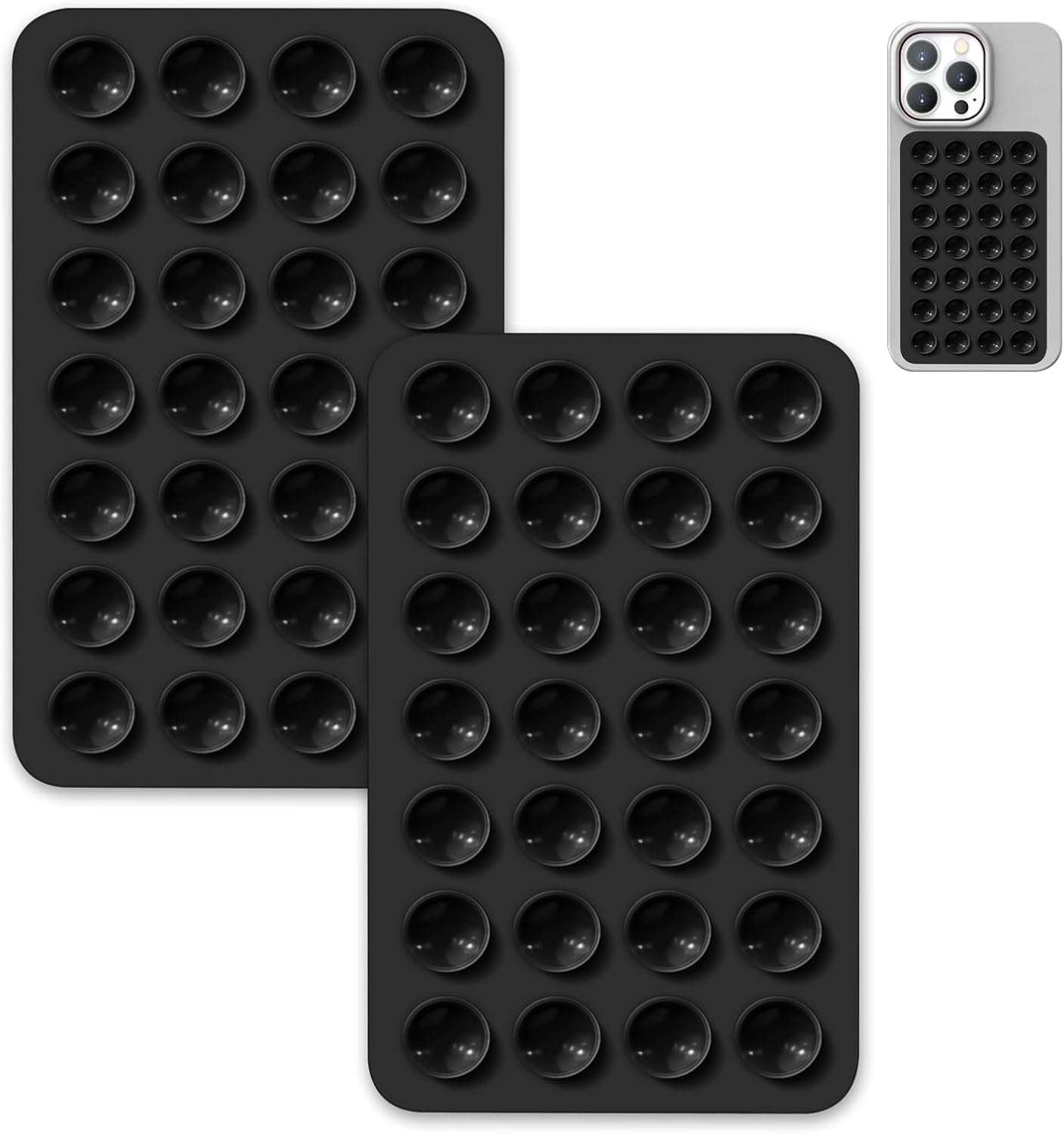 CERLINK 2Pcs Black Suction Phone Case Sticker Grip Silicone Holder Mount for Hands-Free Mobile Accessory Holder Grip, Video Phone Accessory Compatible Mirror, Shower 1