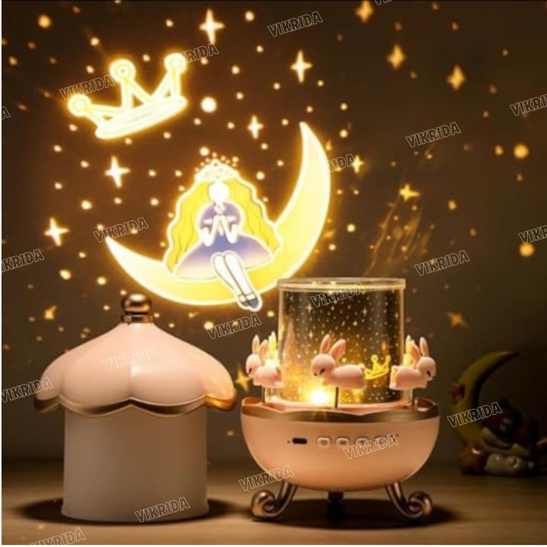 VikriDA Night Light Rabbit Sky Projector for Kids – 360° Rotating Lamp with 6 Films, 5 Colours and 1200mAh Rechargeable Battery. 5