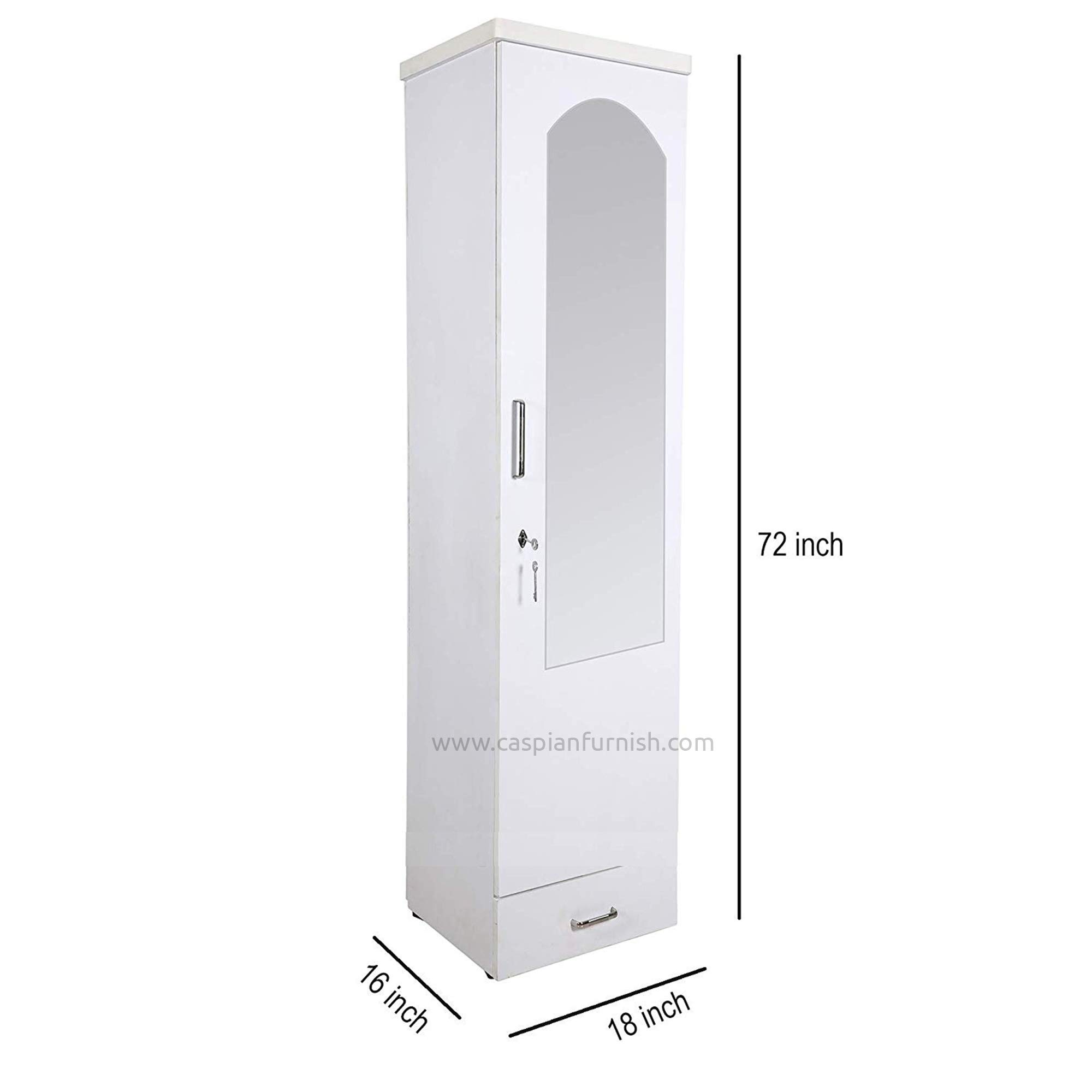 CASPIAN Engineered Wood Single Door Wooden Wardrobe (White) | Pre-Assembled Furniture with Dressing Mirror | Cupboard/Almirah for Bedroom Clothes Storage Organizer with 3 Shelves, Key Lock, Drawers 5