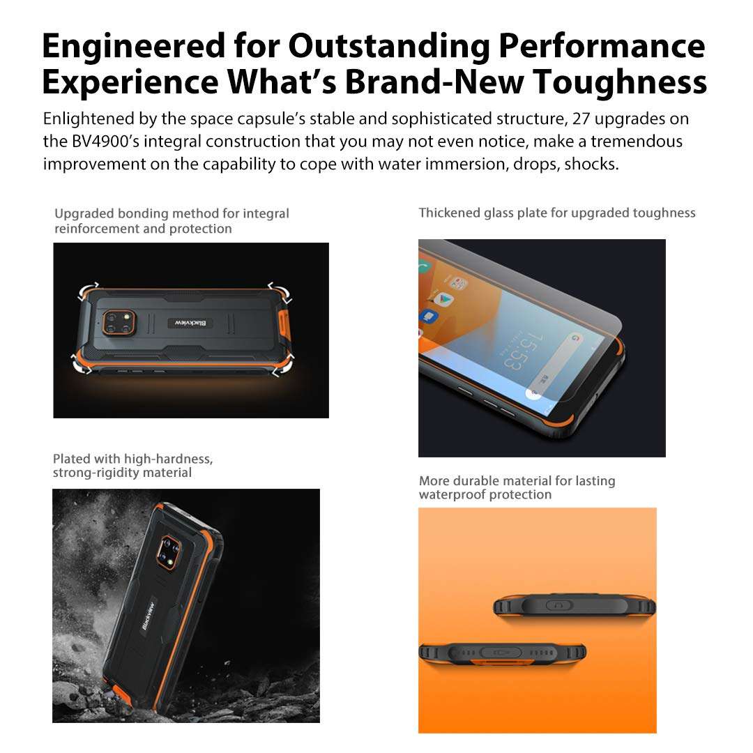 Blackview Rugged Cell Phone Unlocked 4900, 5.7 Inch Screen, 5580mAh Battery, 3GB+32GB (SD 128GB), Android 10 IP68 Waterproof Shockproof Smartphone, 5MP+8MP Waterproof Camera,Dual SIM 4G,OTG,NFC,GPS 4