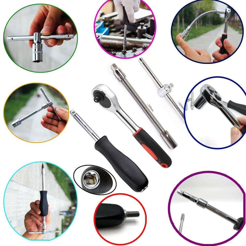 Prakal 46 Pcs 1/4" Drive Socket & Bit Set with Reversible Ratchet Bike Bicycle Tool Kit and Storage Case 4