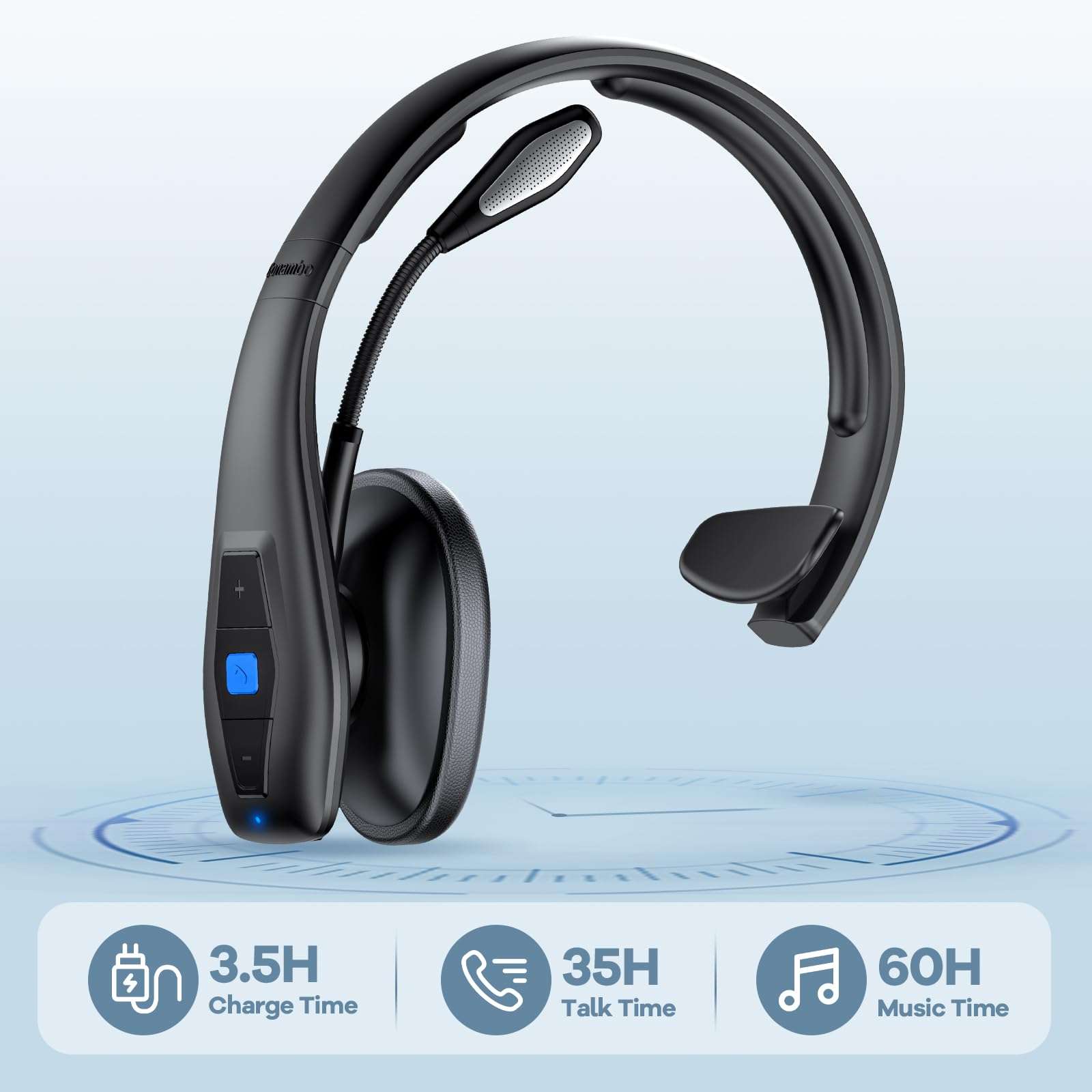 CONAMBO JBT100 Trucker Bluetooth Headset with Dual Mic Noise Canceling, CVC8.0, Mute Button, 60Hrs Battery Wireless Headset, On Ear Headphone for Cell Phones Business Home Driver Office Work 3