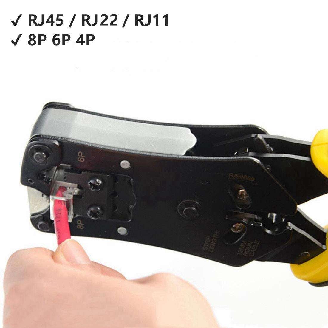Yankok [HT-376 Modular Plug Crimper] Crimps RJ45 8P8C RJ12 RJ11 6P6C/4C/2C, RJ10 and RJ9 4P4C/2C Connectors, Strip Cut and Test Ethernet Cables w/Cable Tester 4