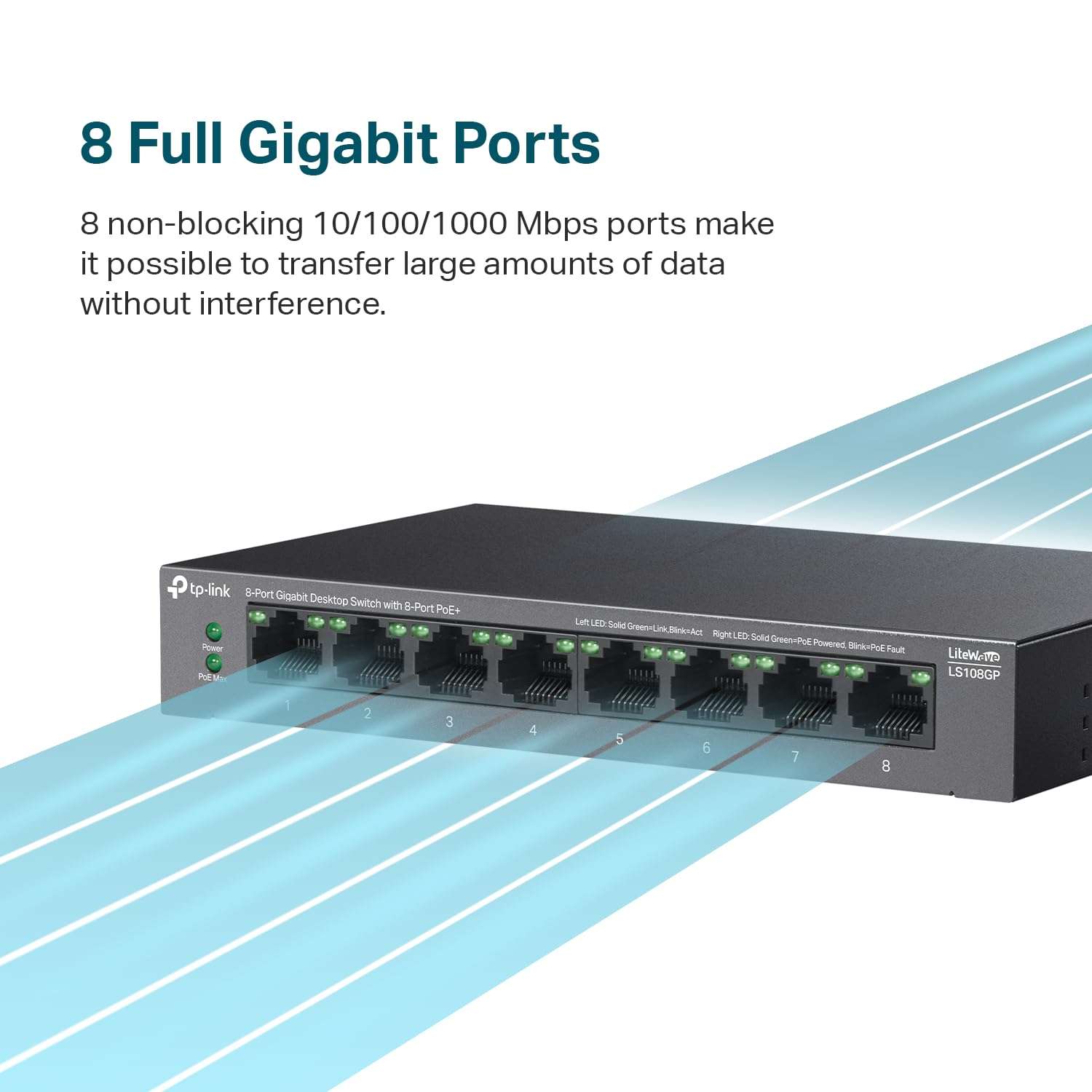 TP-Link LS108GP | 8 Port PoE Gigabit Ethernet Switch | 8 PoE+ Port @ 62W | Plug & Play | Extend Mode | PoE Auto Recovery | Desktop/Wall Mount | Silent Operation 2