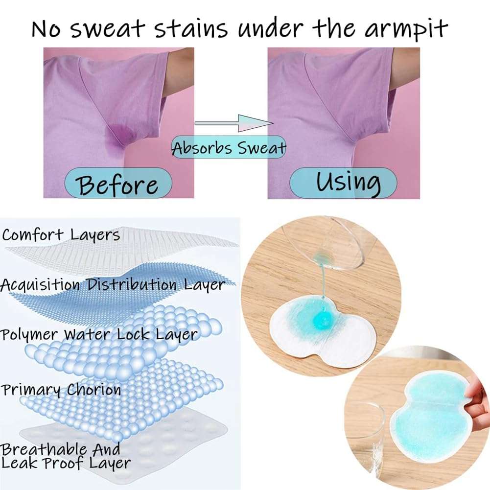 Srutueo 50Piece Armpit Sweat Pads Underarm Pad Summer Deodorant Disposable Absorbent Liners Anti Perspiration Unisex 6