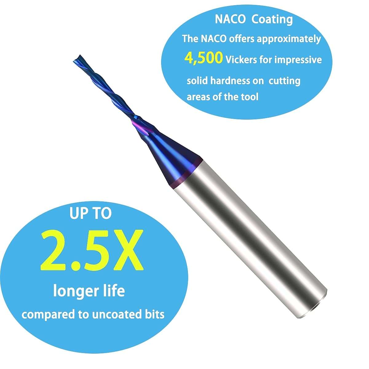DashHound 2PCS Solid Carbide Spiral Plunge Down Cut 1/16 inch Cutting Dia 1/4 inch Shank Solid Carbide End Mill with Nanco Blue Coating CNC Router Bits for Wood Cut 3D Carving Engraving BRD222 4