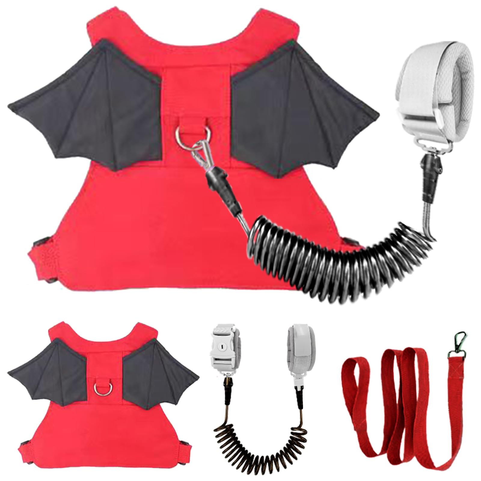 MTOMUYA Toddler Harness + Anti Lost Wrist Link - Baby Leash Wristband with lock, Child Safety Harness for Girls/Boys, Kid Leash Traction Rope Walking Assistant, Cute Holiday Travel Christmas Gift, Red
