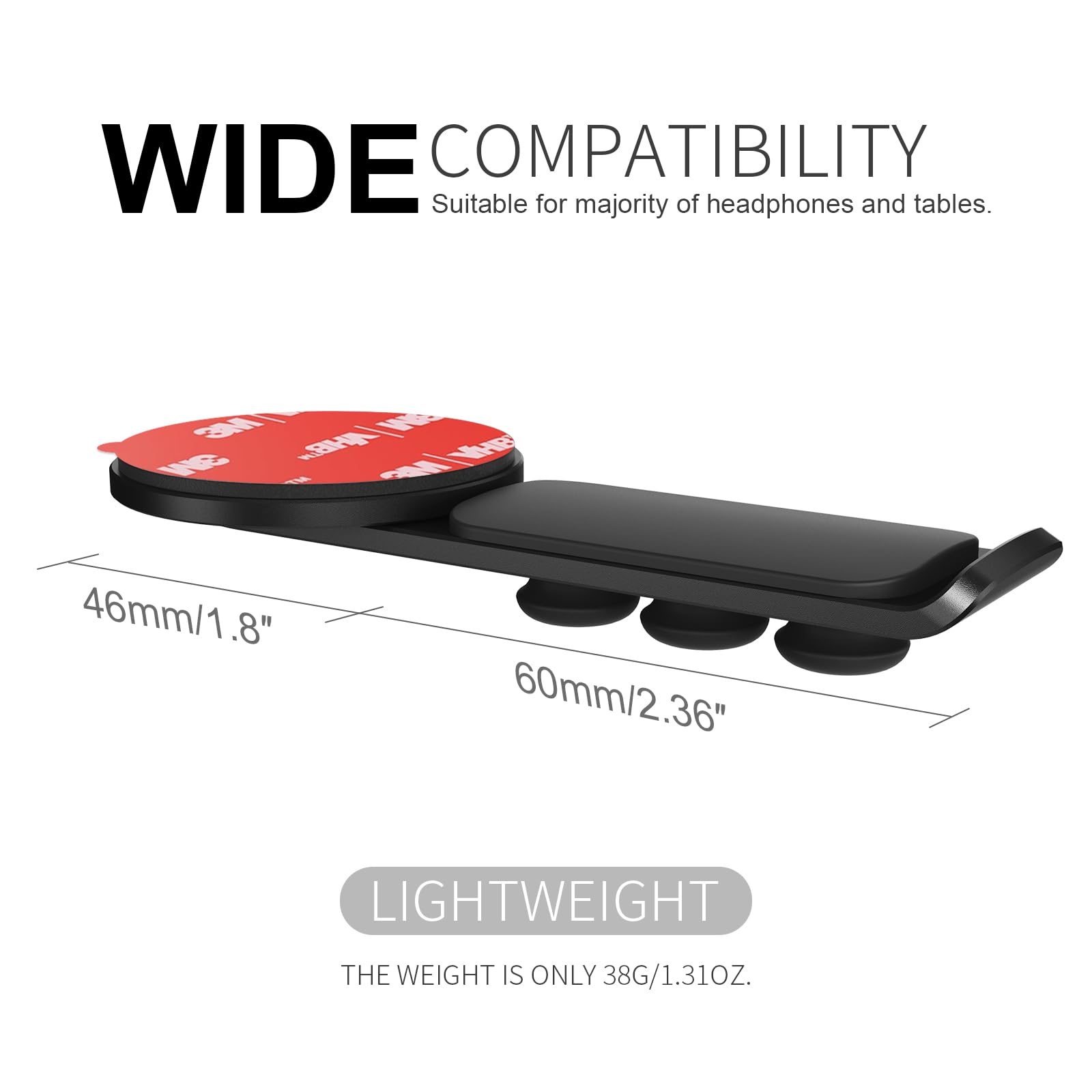 MAGDIGITEH Headphone Stand - 360 Degree Rotating Adhesive Under Desk Headset Holder with 2 Cord Holder Clips (Black) 6